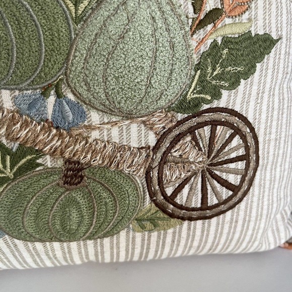 Pier 1 Embroidered Accent Pillow Cover Large Flower Botanical Green white 15.5" - Picture 4 of 7